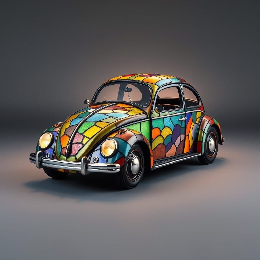 Stained Glass VW Beetle in Vibrant Colors