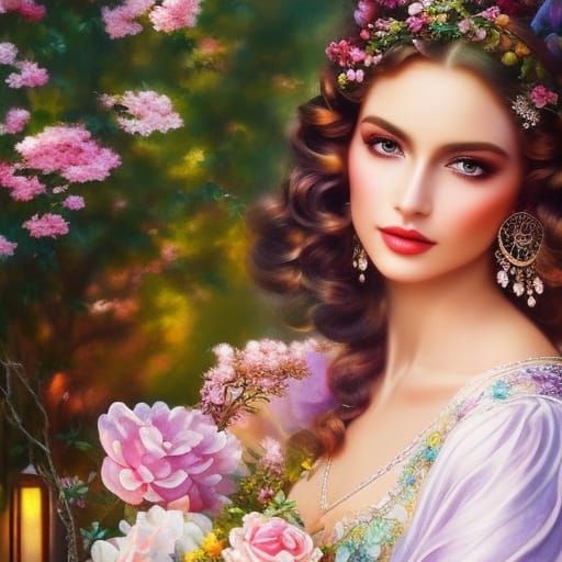 Elegant Grandmother at Tea Party, Art Nouveau Style