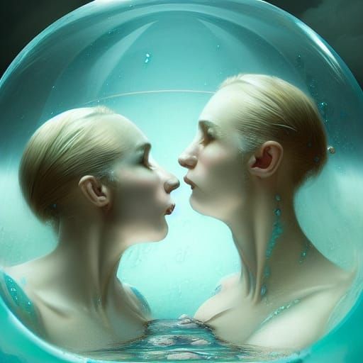 Demonic Twins in Glass Globe, Digital Art