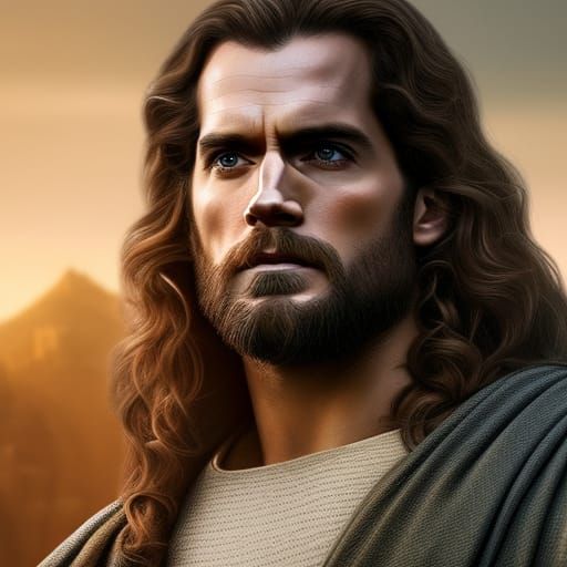 Portrait of Henry Cavill in role of Jesus Christ