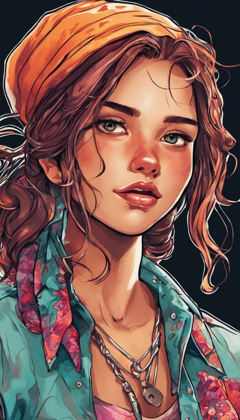 Girl with Bandana in Cel Shading Digital Art