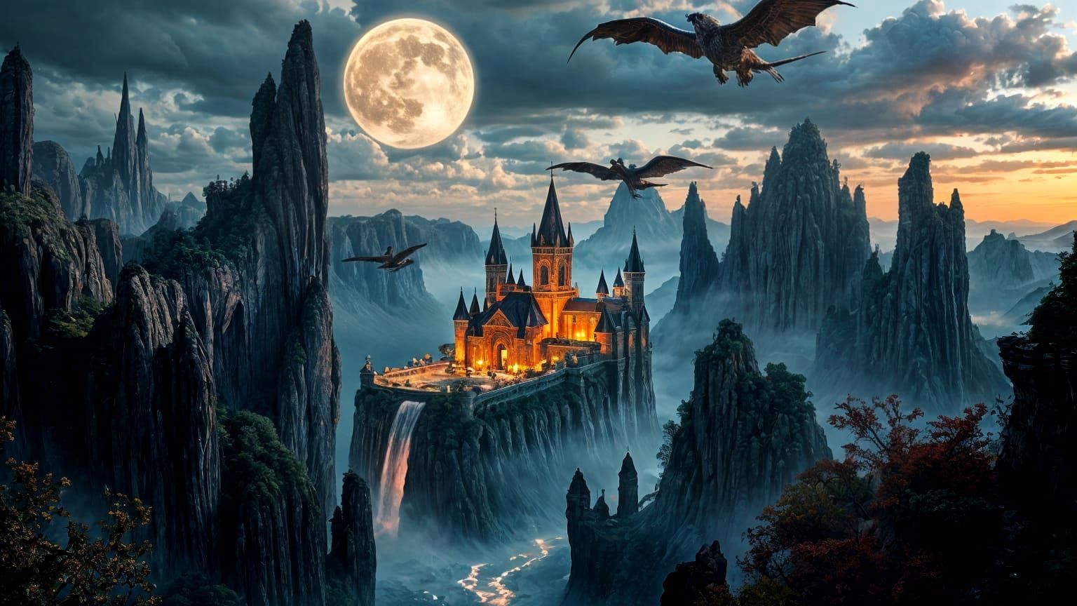 Fantasy Citadel with Dragons and Floating Spires