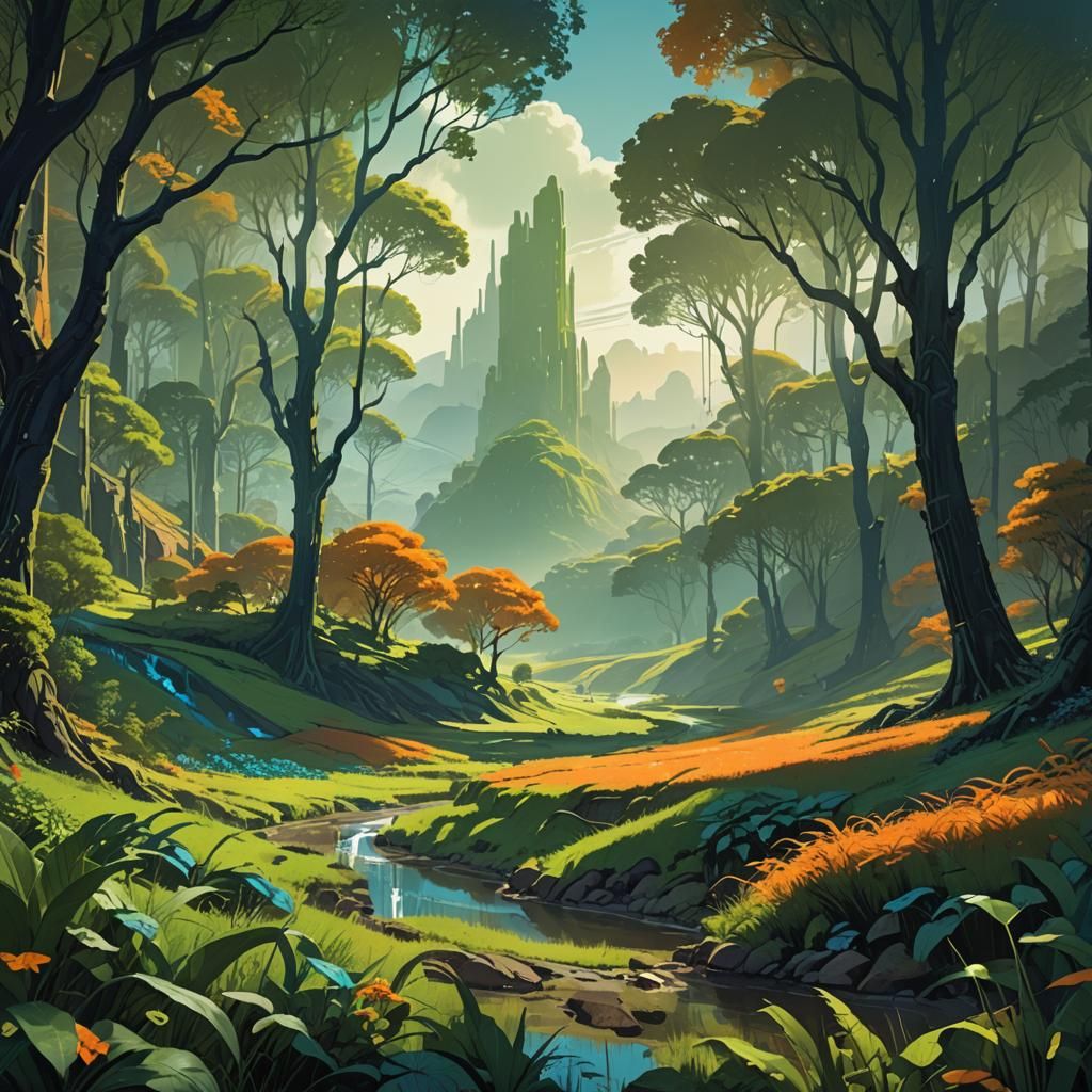 Lush Valley of Crops in a Fantasy Landscape