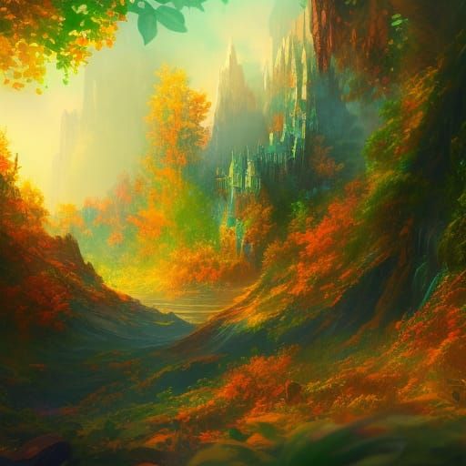 Colorful Leaves in a Framed Scheme: Detailed Matte Painting
