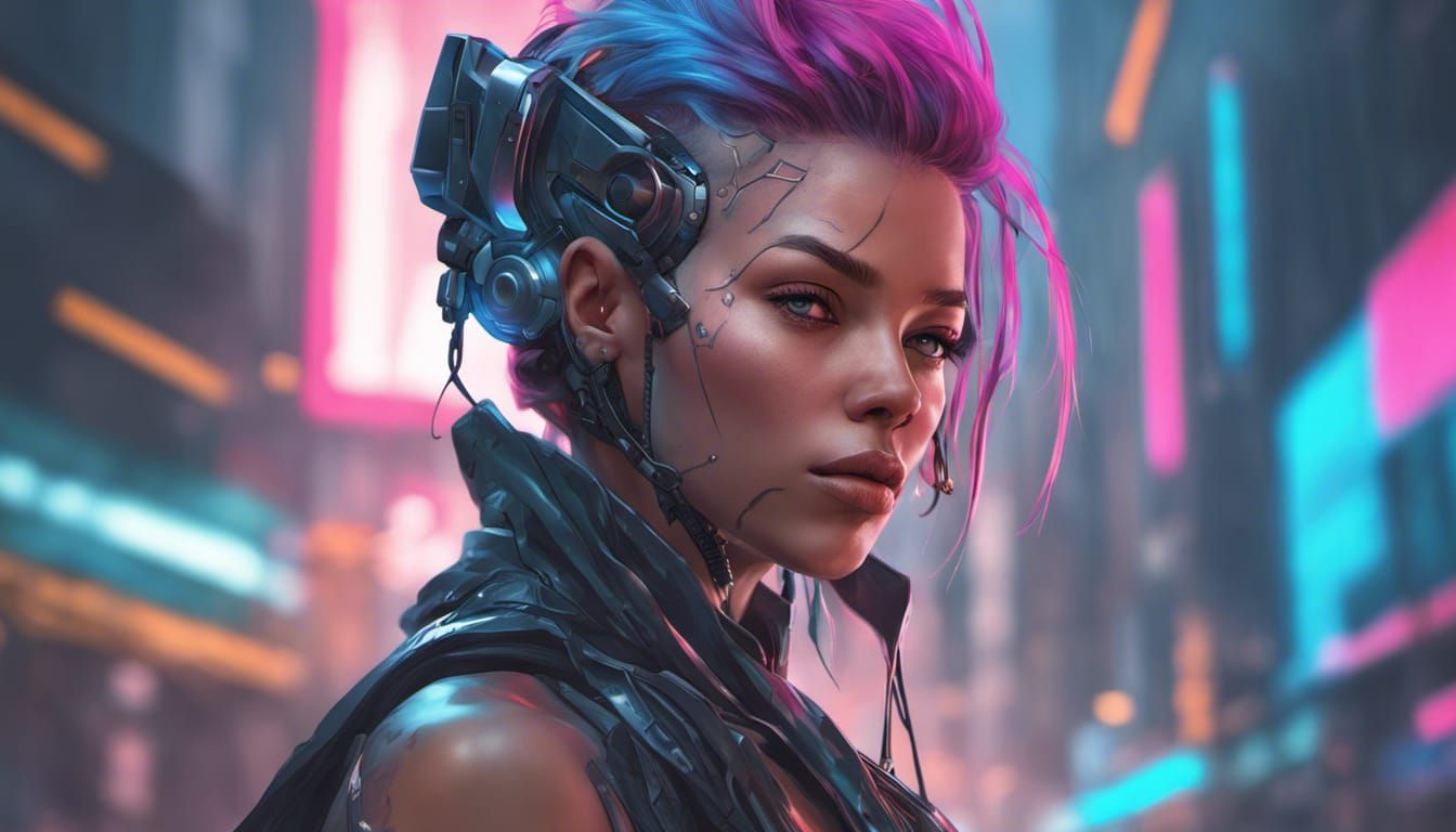 Cyberpunk Goddess Portrait in Neon Lighting