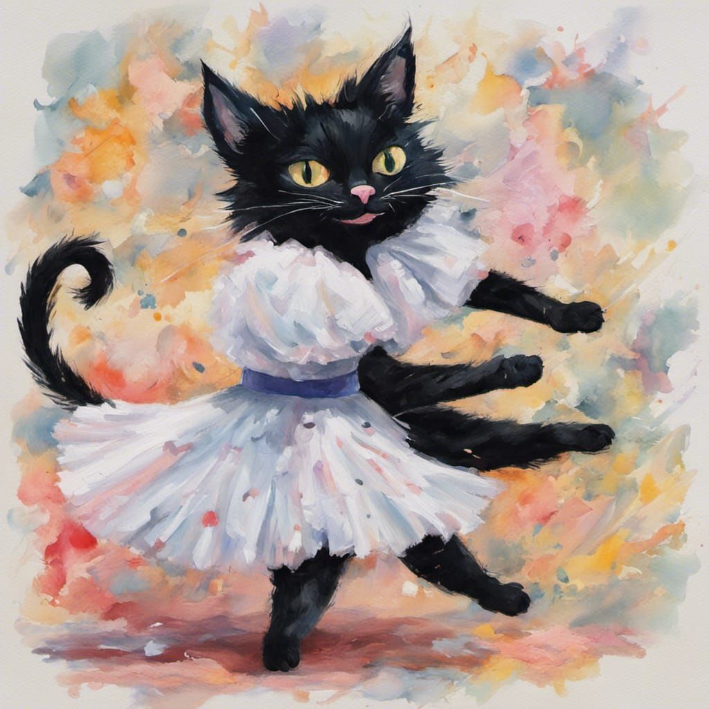 Dancing Cat and Mouse Ballerina in Gouache Style
