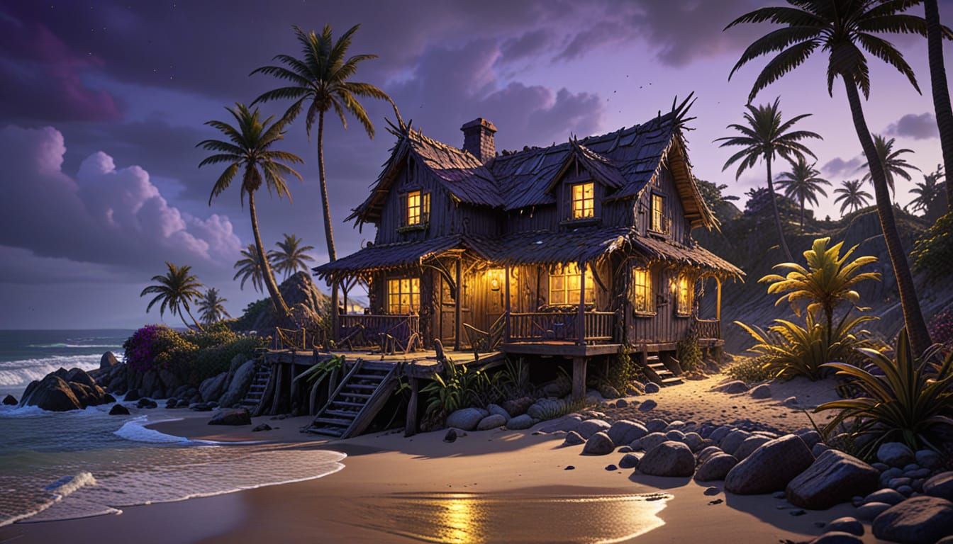 Dark Fantasy Beach Cottage Concept Art