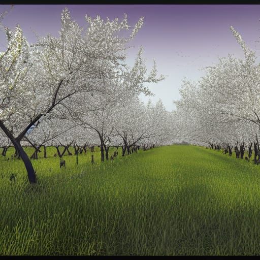 Acres of Almond Trees: Detailed Matte Painting
