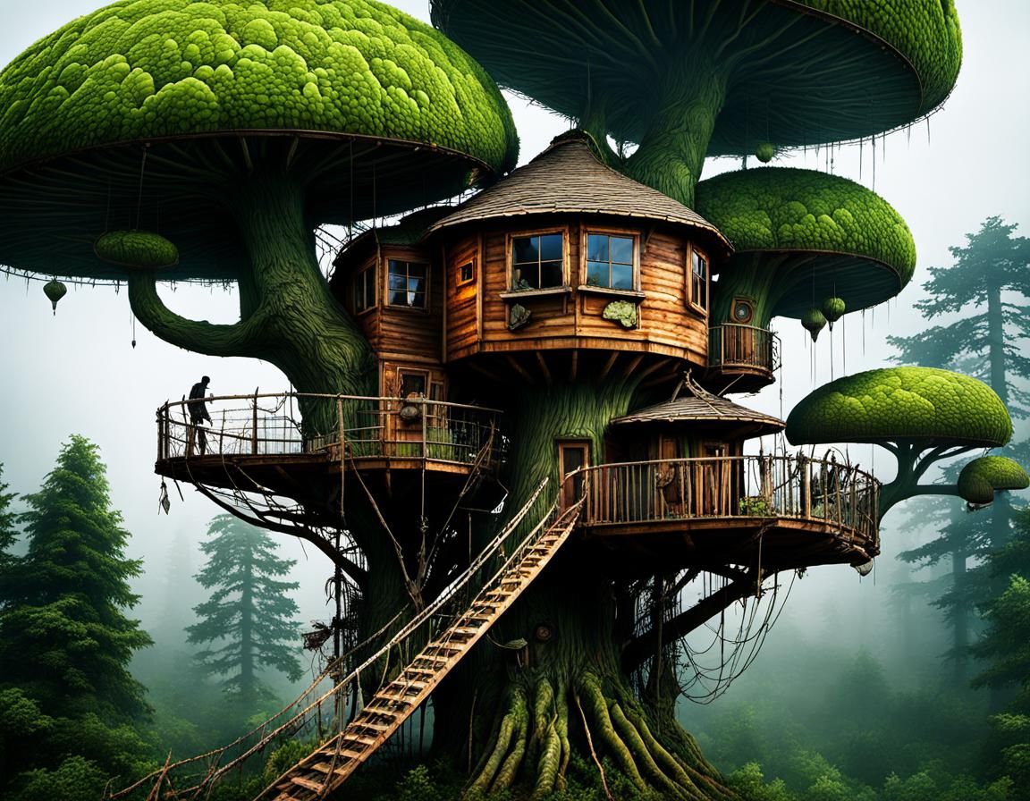 Zombie Apocalypse Treehouse with Barbed Wire and Turrets