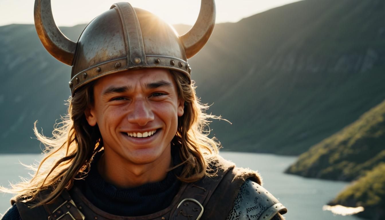 Viking Portrait in Golden Sunlight: Cinematic Film Still
