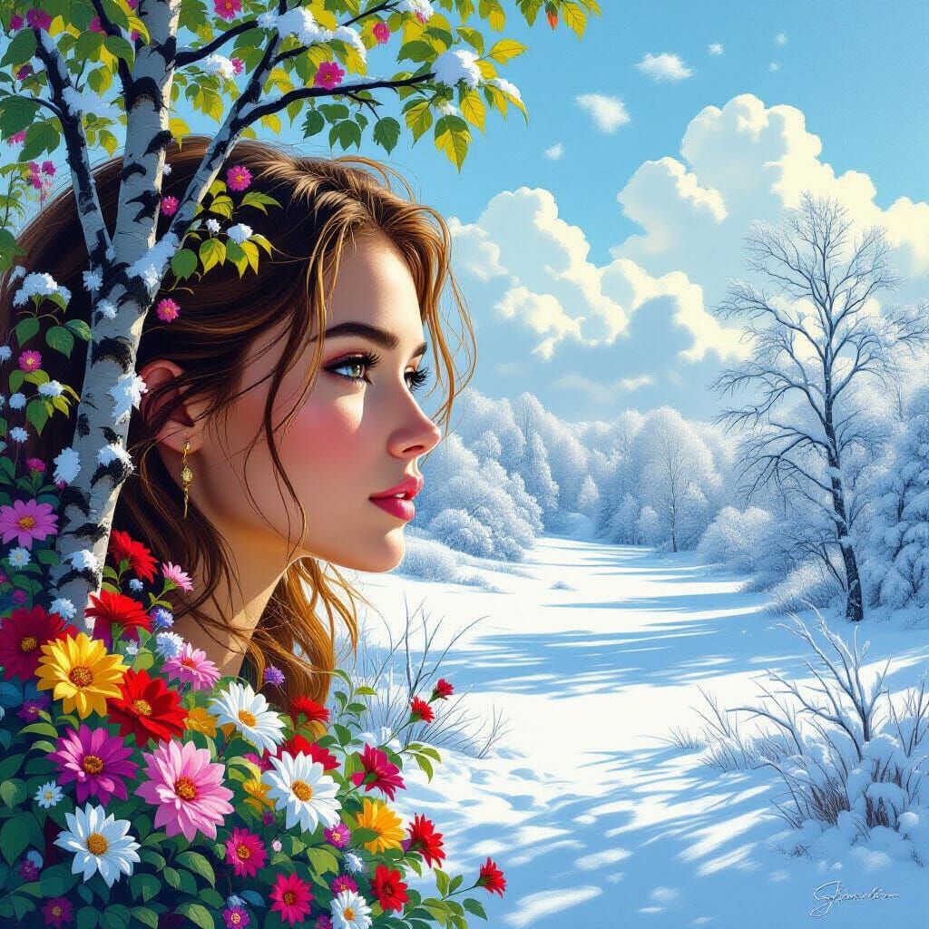 Summer Meets Winter Landscape in Hyperrealistic Style