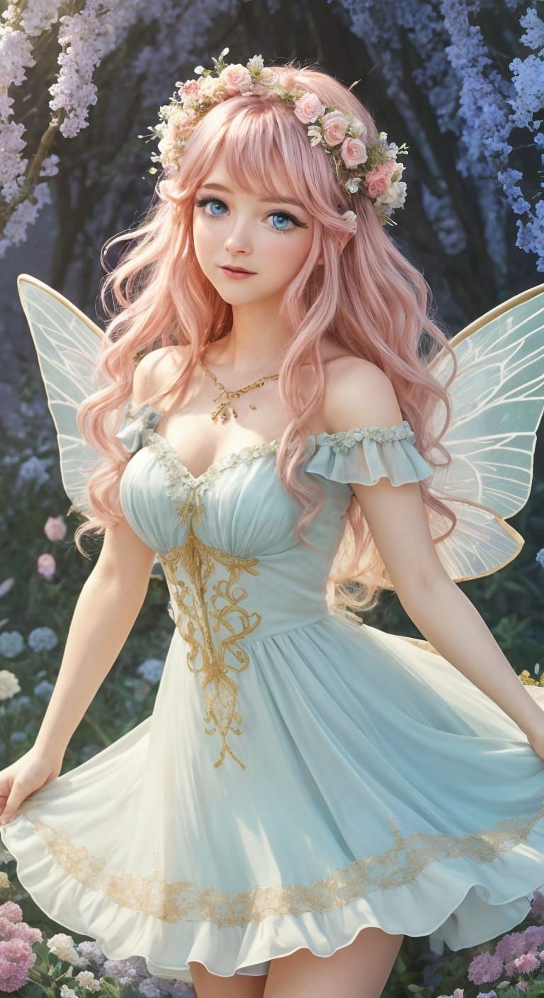 Dreamy Fairy Princess in Pastel Flower Garden