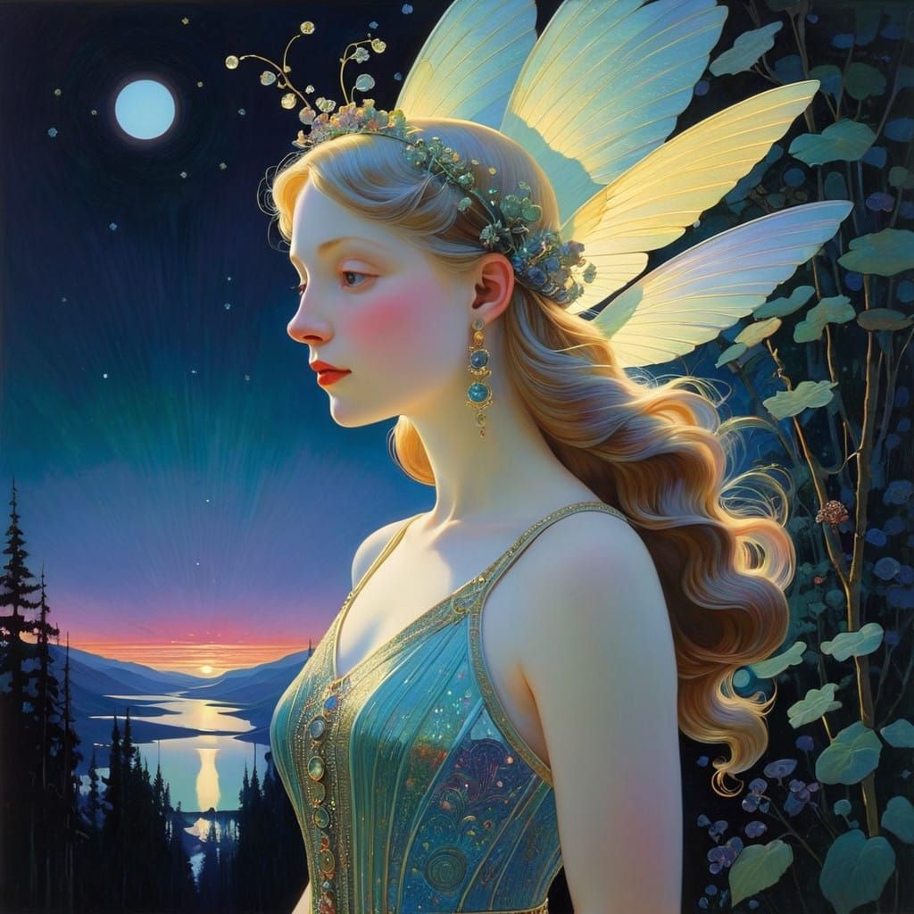 Dreamlike Evening Scene with Nacreous Lighting