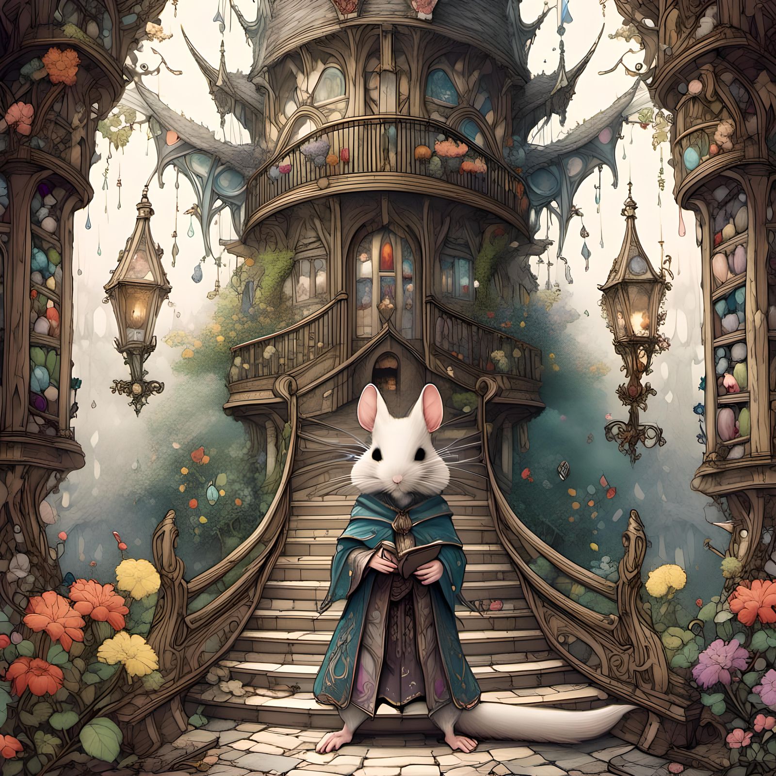 <lora:Dalle 3 lora 1:1.0> Ultradetailed Mouse wizard in his ...