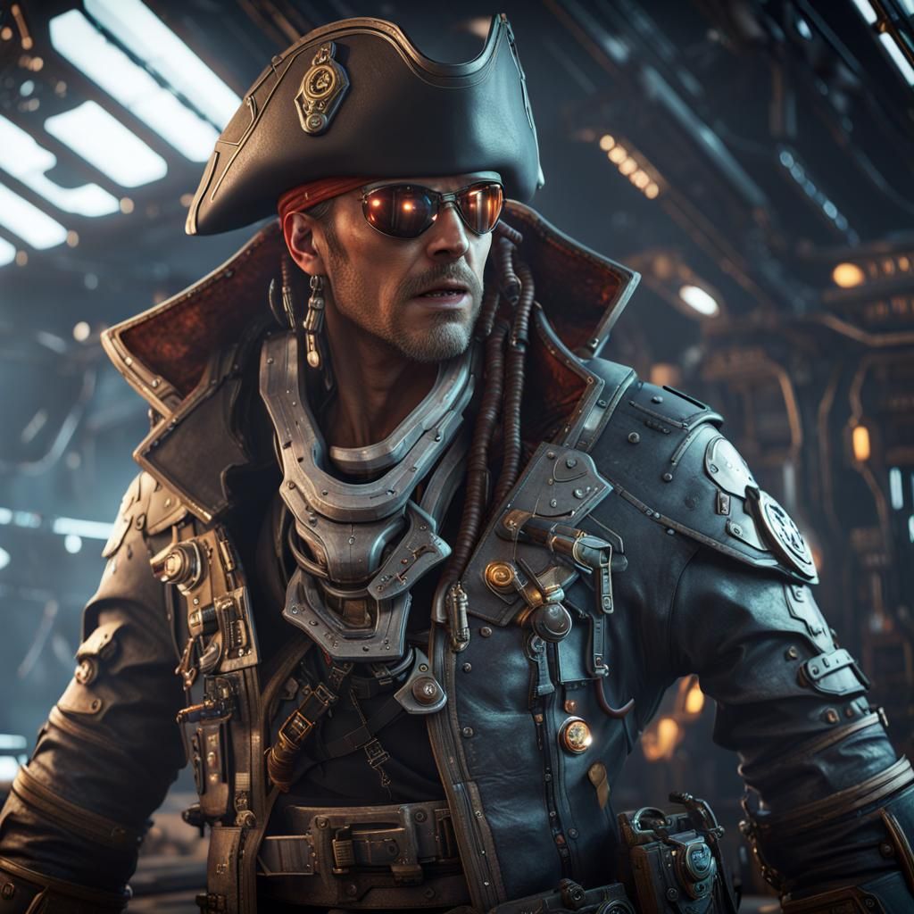 Sci-Fi Pirate on Spaceship in 3D Cinematic Style