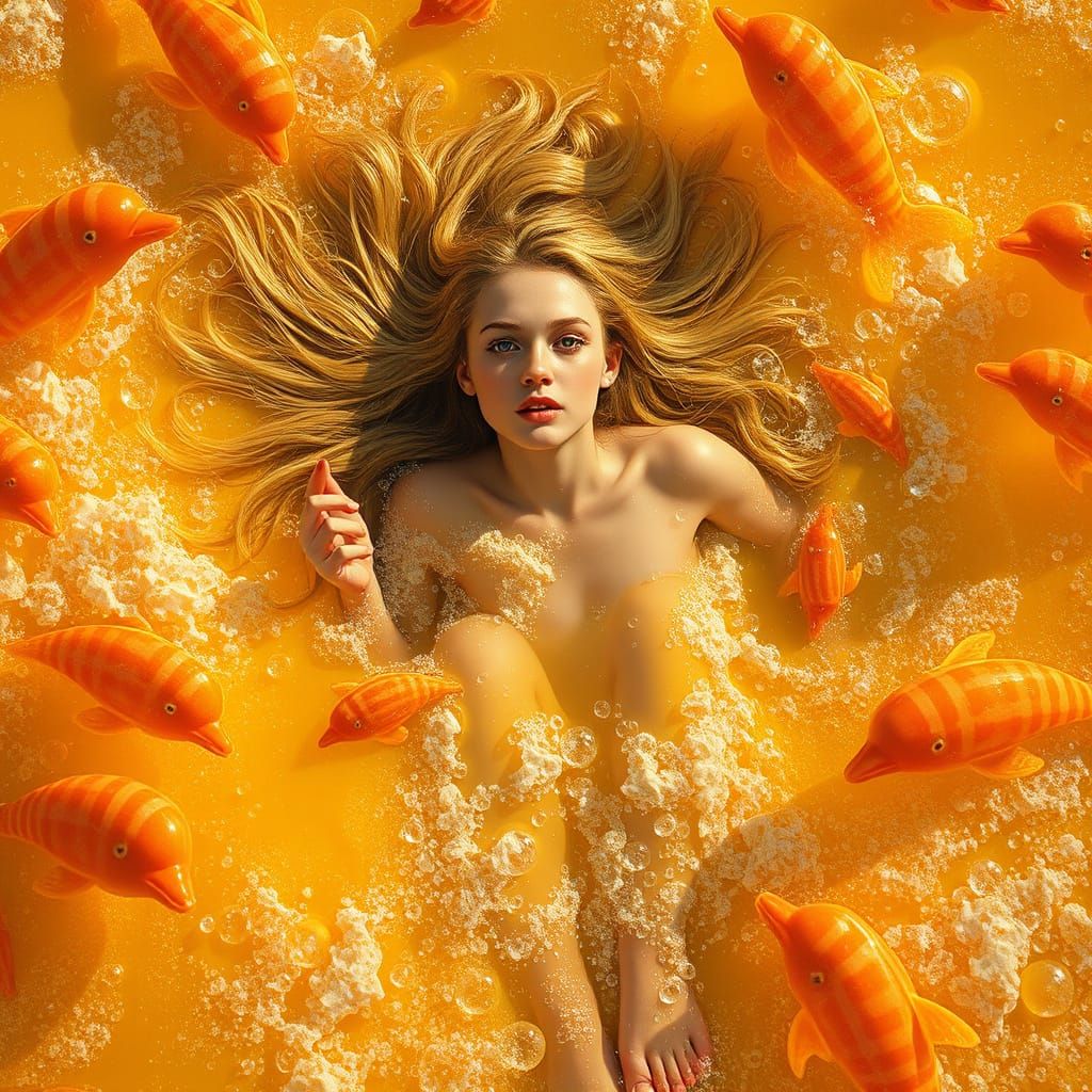 Woman in Soda Ocean: Dreamlike Digital Art