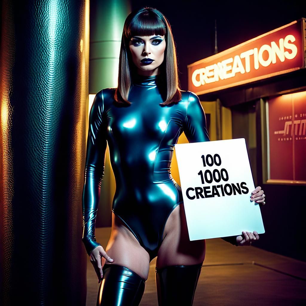 Cinematic Film Still of Woman in Rubber Leotard