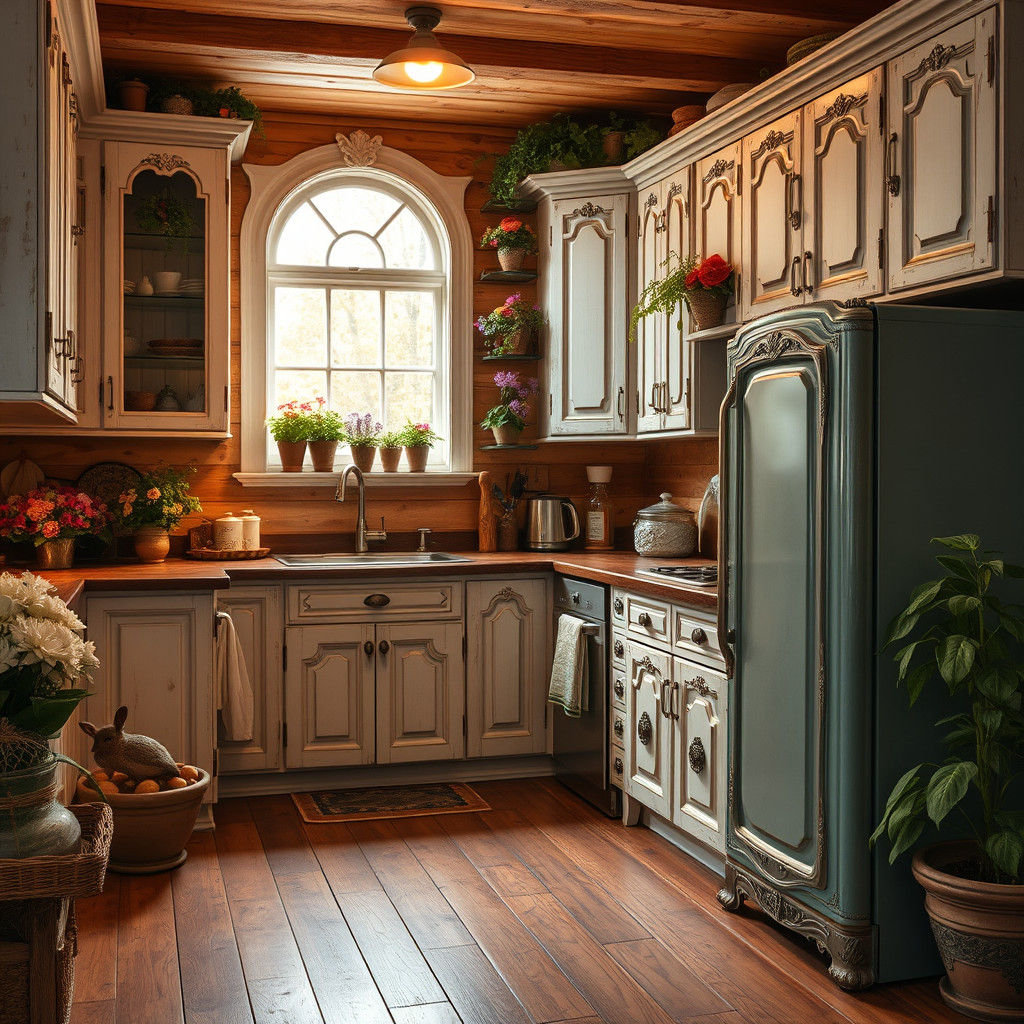 Rustic Cottage Kitchen with Distressed Cabinets
