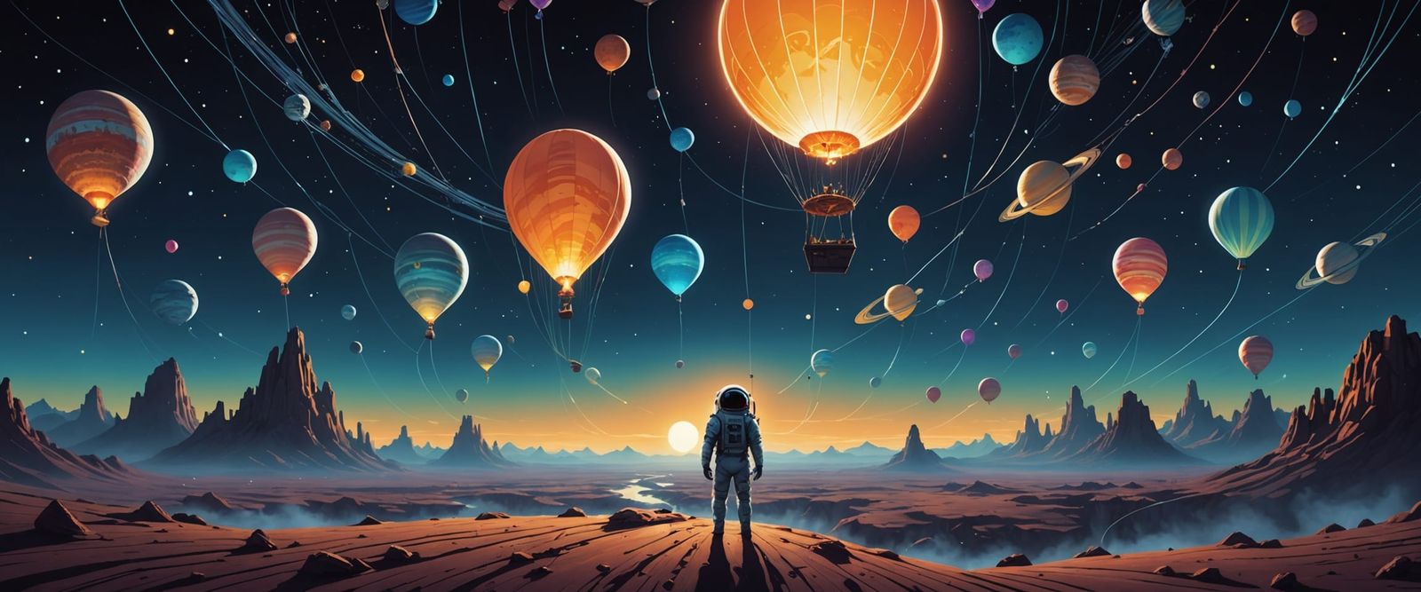 Cosmic Dreamscape: Gemstone Planets in Surreal Digital Art