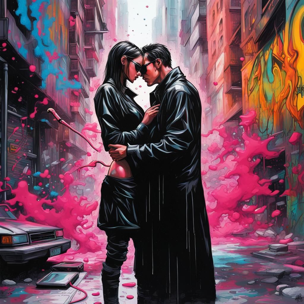 Neo and Trinity's Matrix Romance: Graffiti Art
