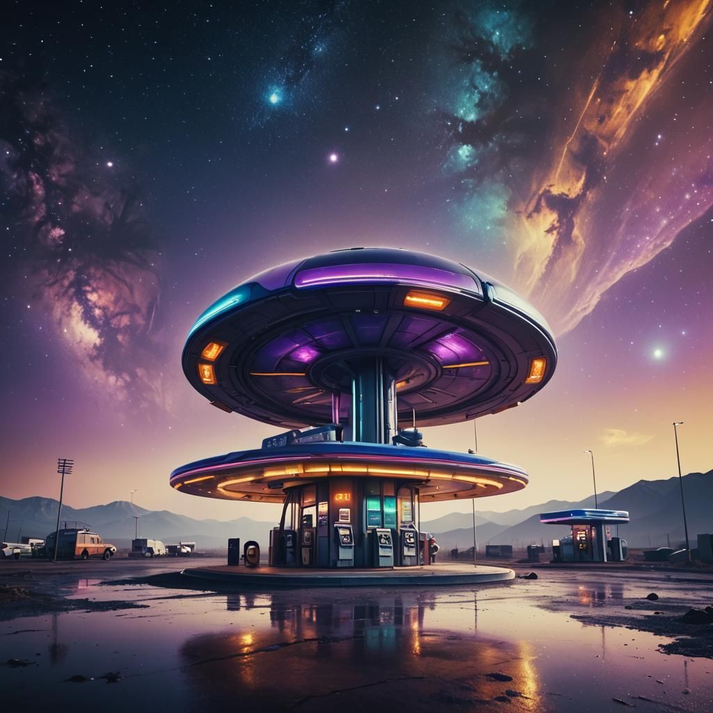 Futuristic Alien Gas Station in Space