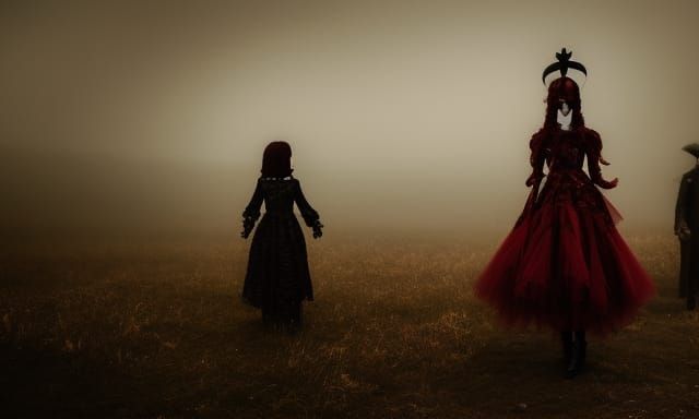 Desolate Plain with Lonely Doll in Gothic Baroque Style