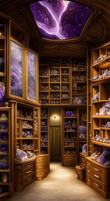 Amethyst Crystal Shop Interior in Detailed Matte Style