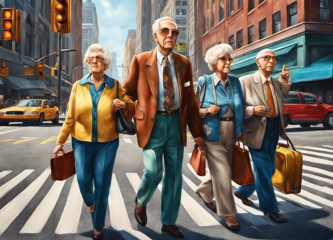 Humorous Elderly People Stop Traffic in Hyperrealistic Art