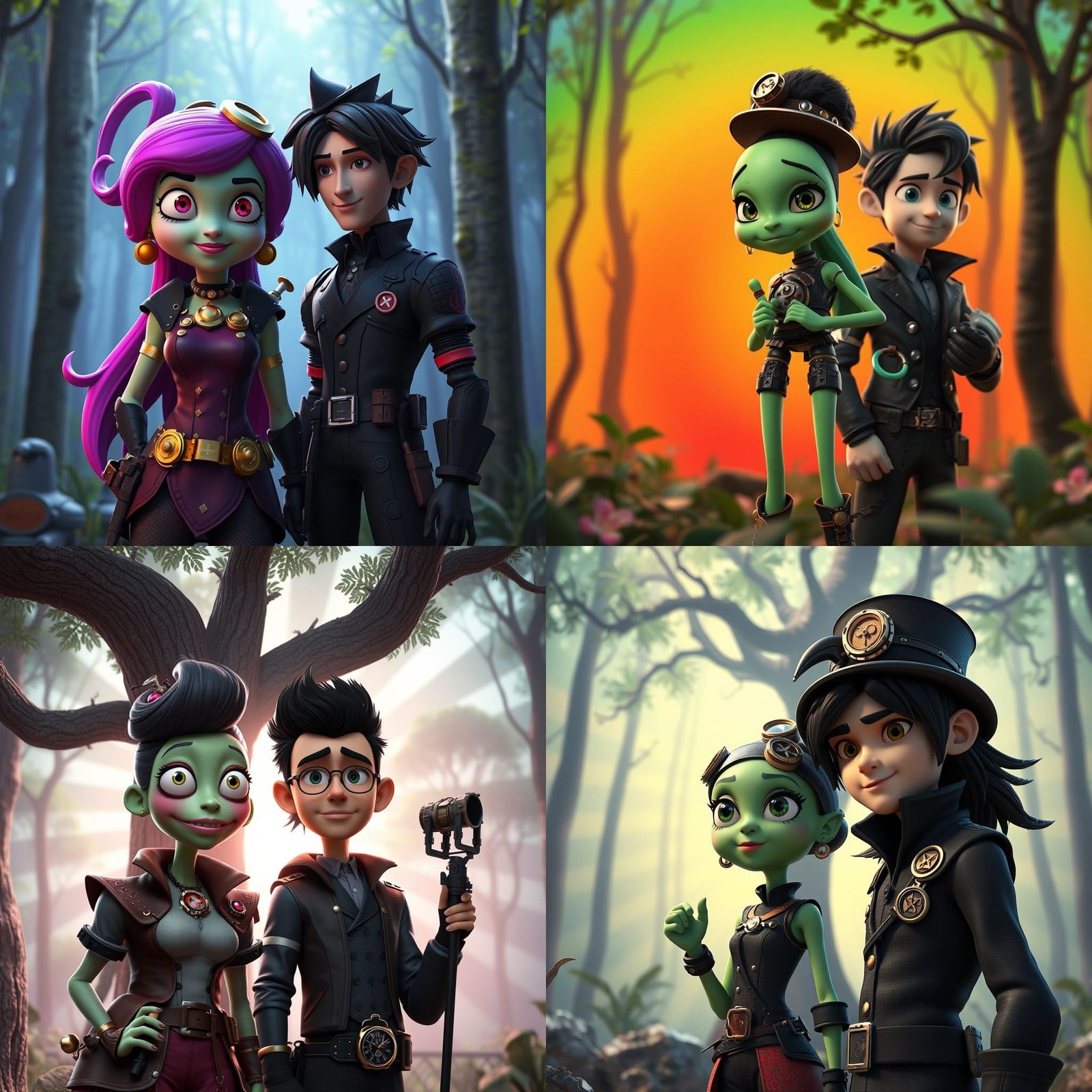 Slime Girl in Steampunk Outfit Pins Guy, 3D Digital Art