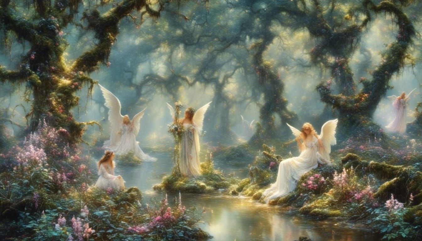 Angels in the flower forest.