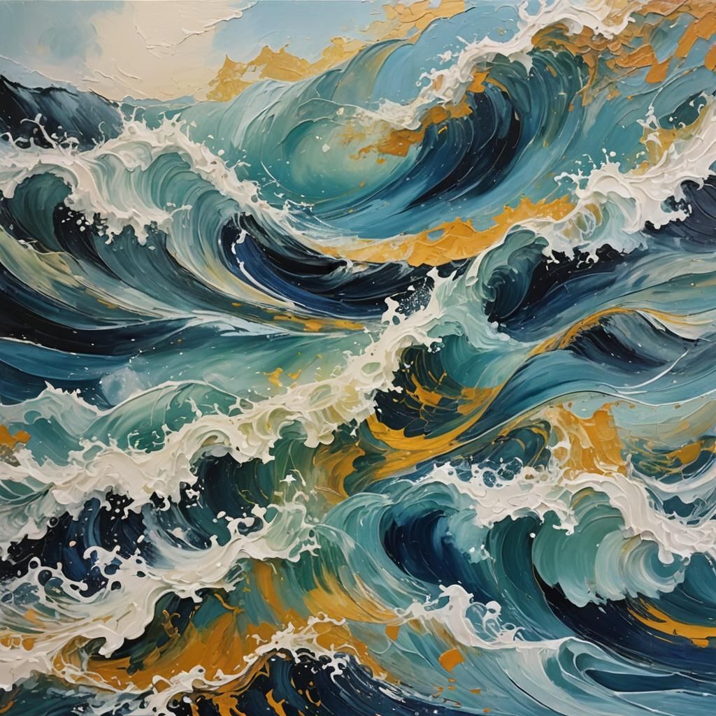 Abstract Waves Under Indistinct Sky in Complementary Colors