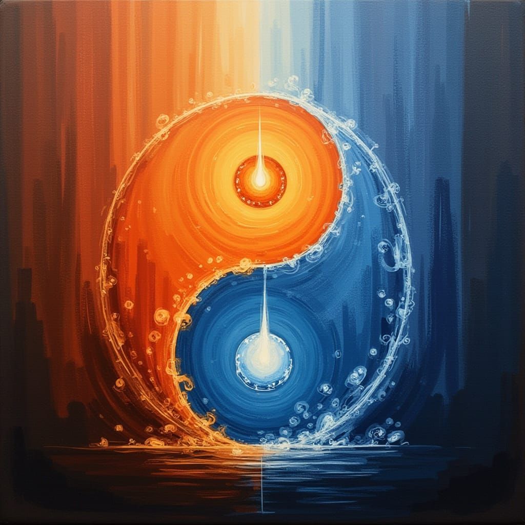 Fire and Ice Yin Yang in Oil Painting Style