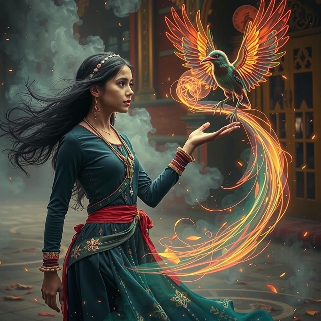 Ethereal Indian Girl Conjures Majestic Sunbird Patronus