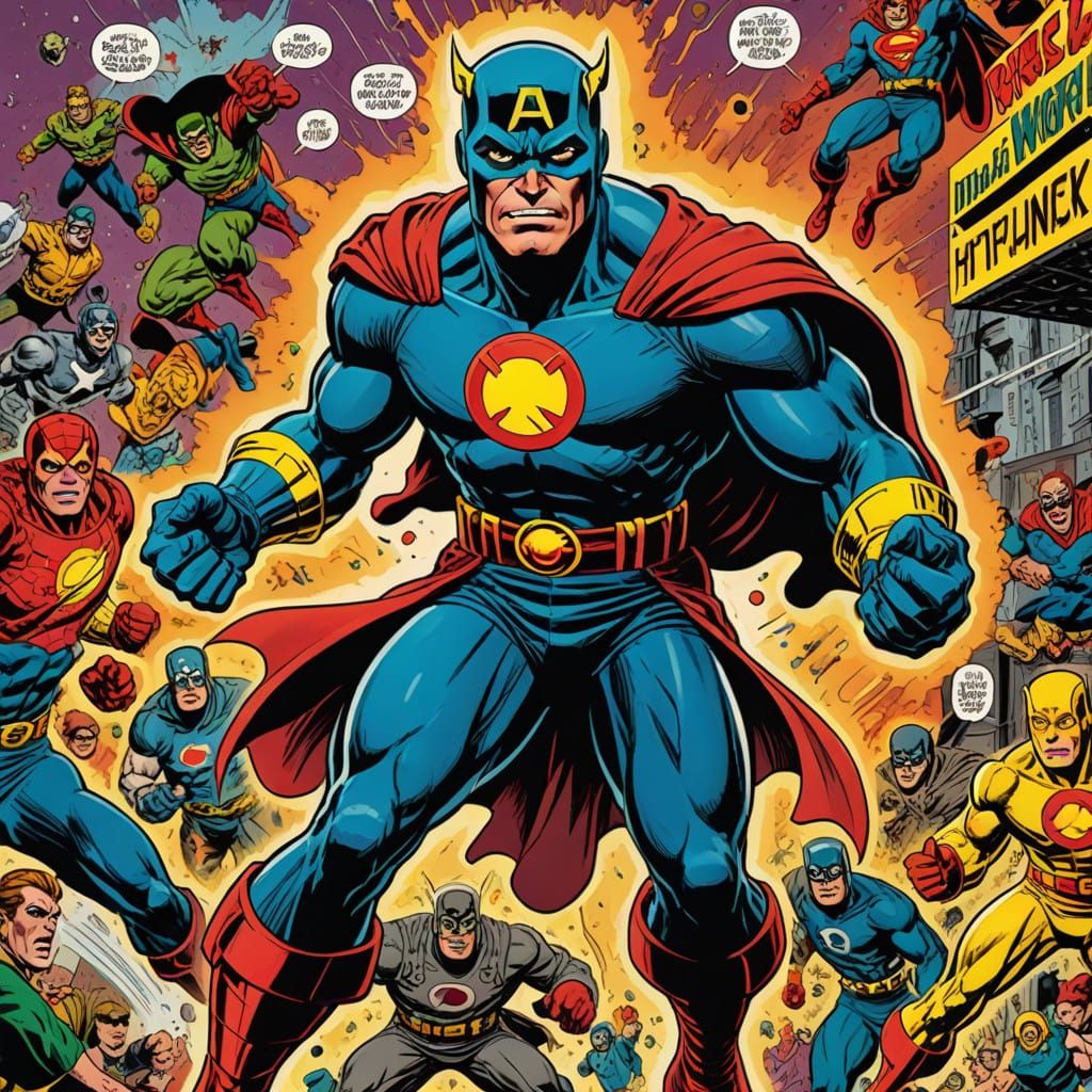 Dramatic 1950s Comic Book Hero in Hyper-Realistic Style