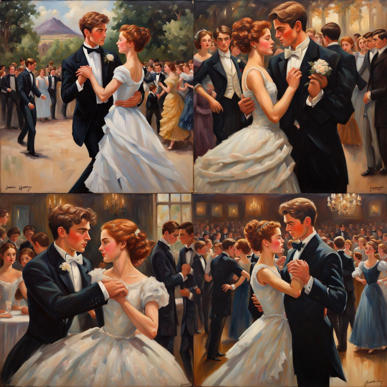 Romantic Dancing Couple in Oil Painting Style