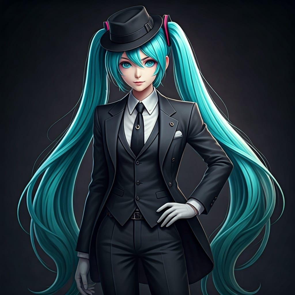 Hatsune Miku as Elegant 1960s Thief in Anime Art