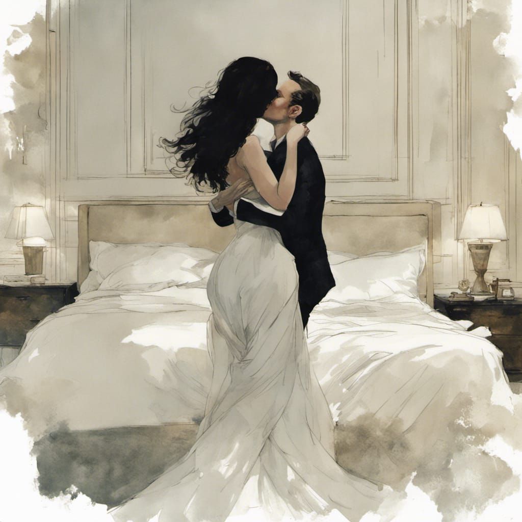 Two Women Kissing in Posh Hotel Room