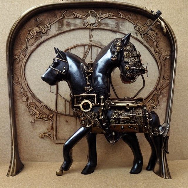 Two-Headed Horse in Steampunk Machine