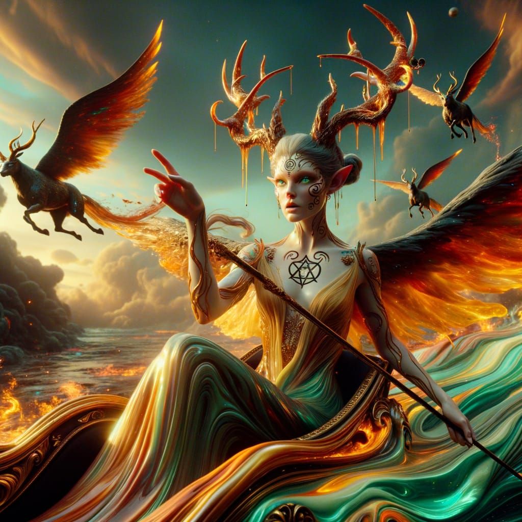 Satyr Goddess Riding Apollo's Chariot in Cinematic Fantasy S...