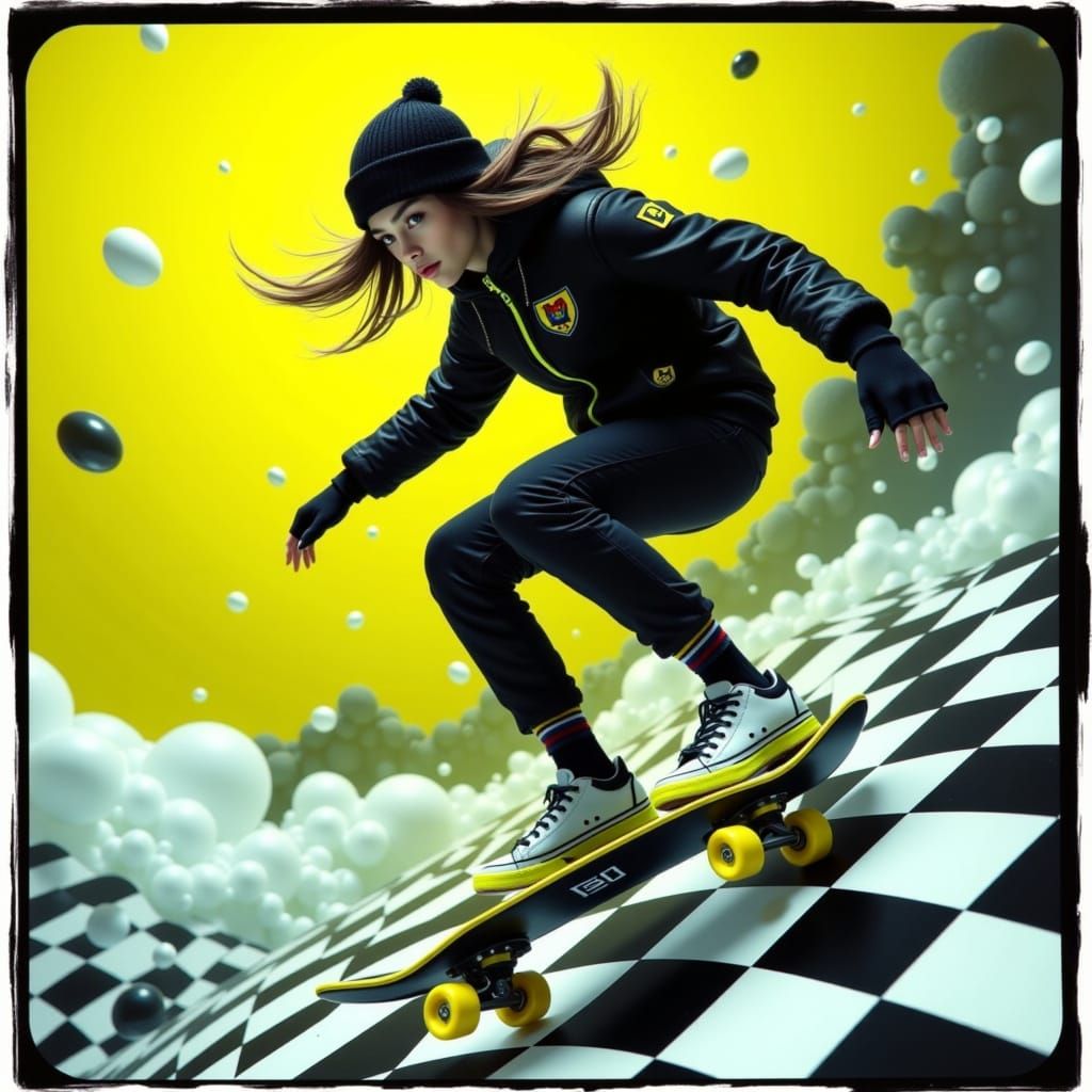 Female Skater in Mid-Air with Retro Aesthetic