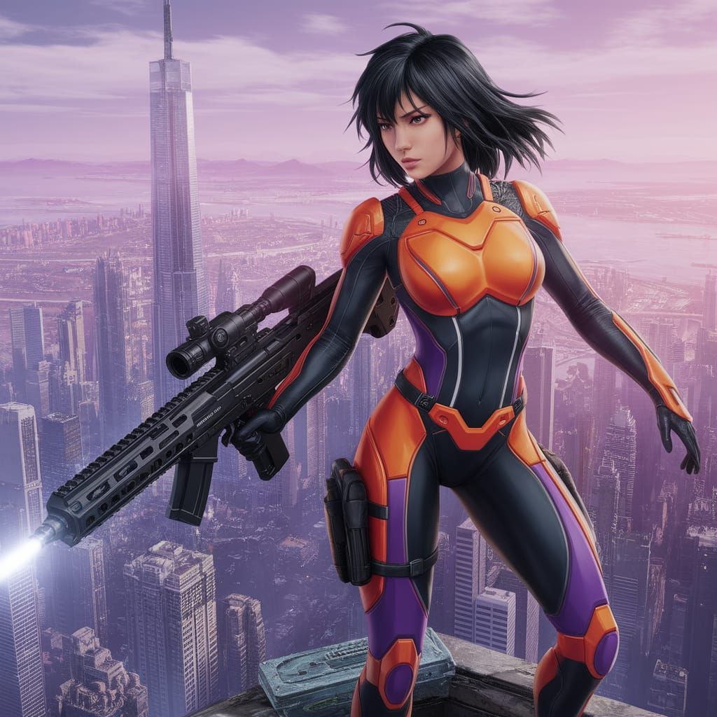 Cyberpunk Warrior in Futuristic Metropolis
