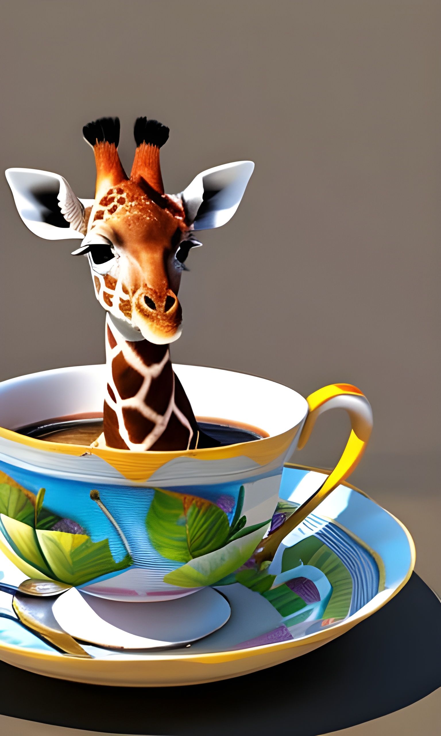 Baby Giraffe in Teacup: Hyperrealistic 8k 3D Render