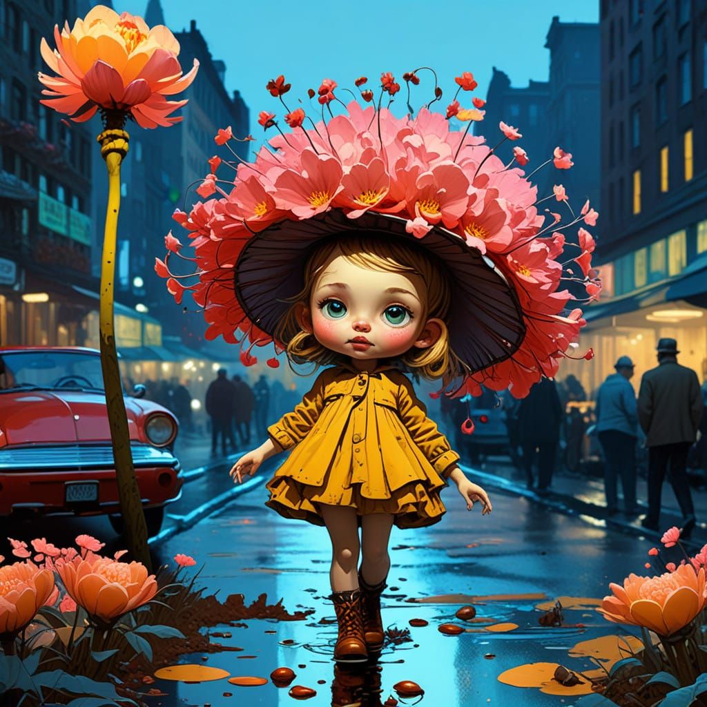 Enchanted Bohemian Cyberpunk Fashionista in Whimsical Urban....