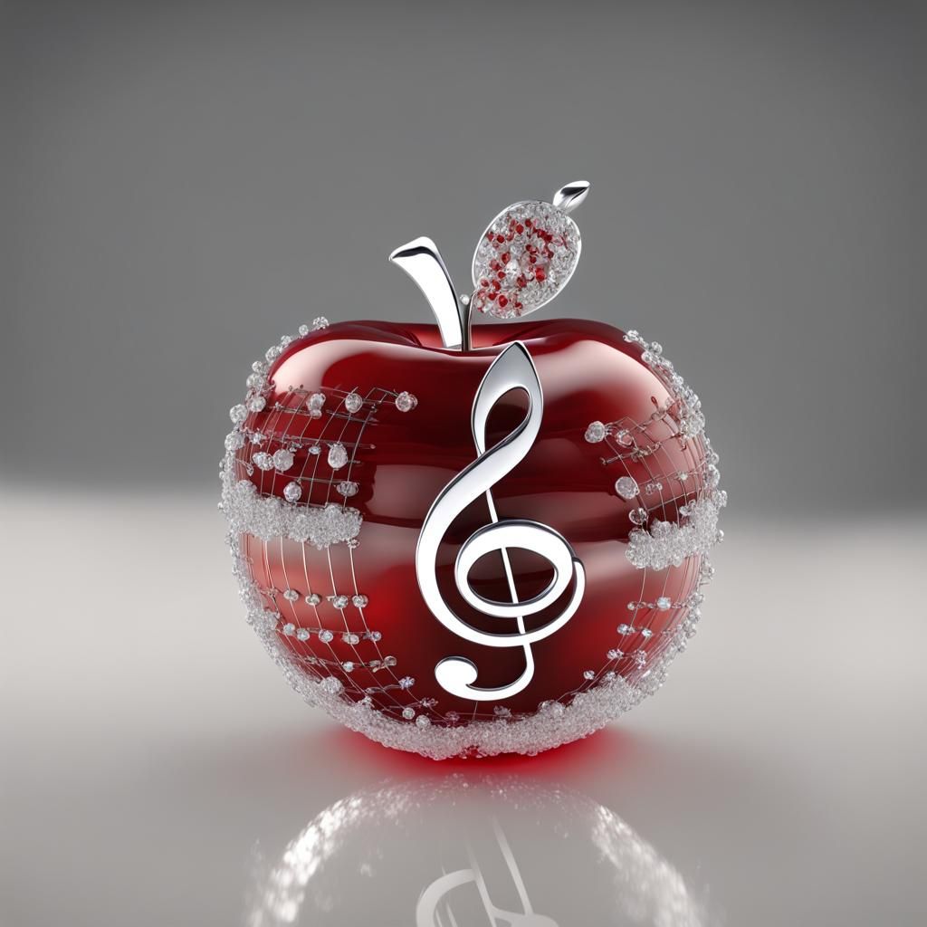 Crystal Apple with Musical Notes in 8K Ultra HD