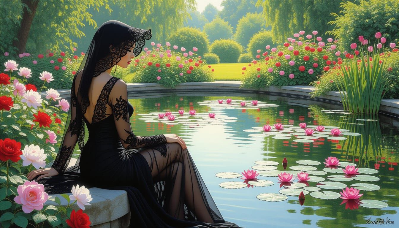 Ethereal Woman in Lace by Pond