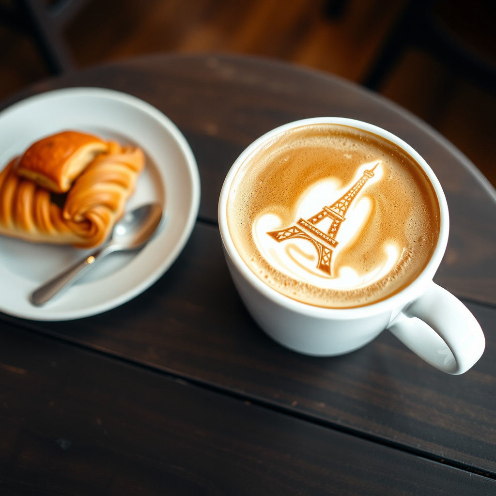Cozy Parisian Café Scene with Latte Art