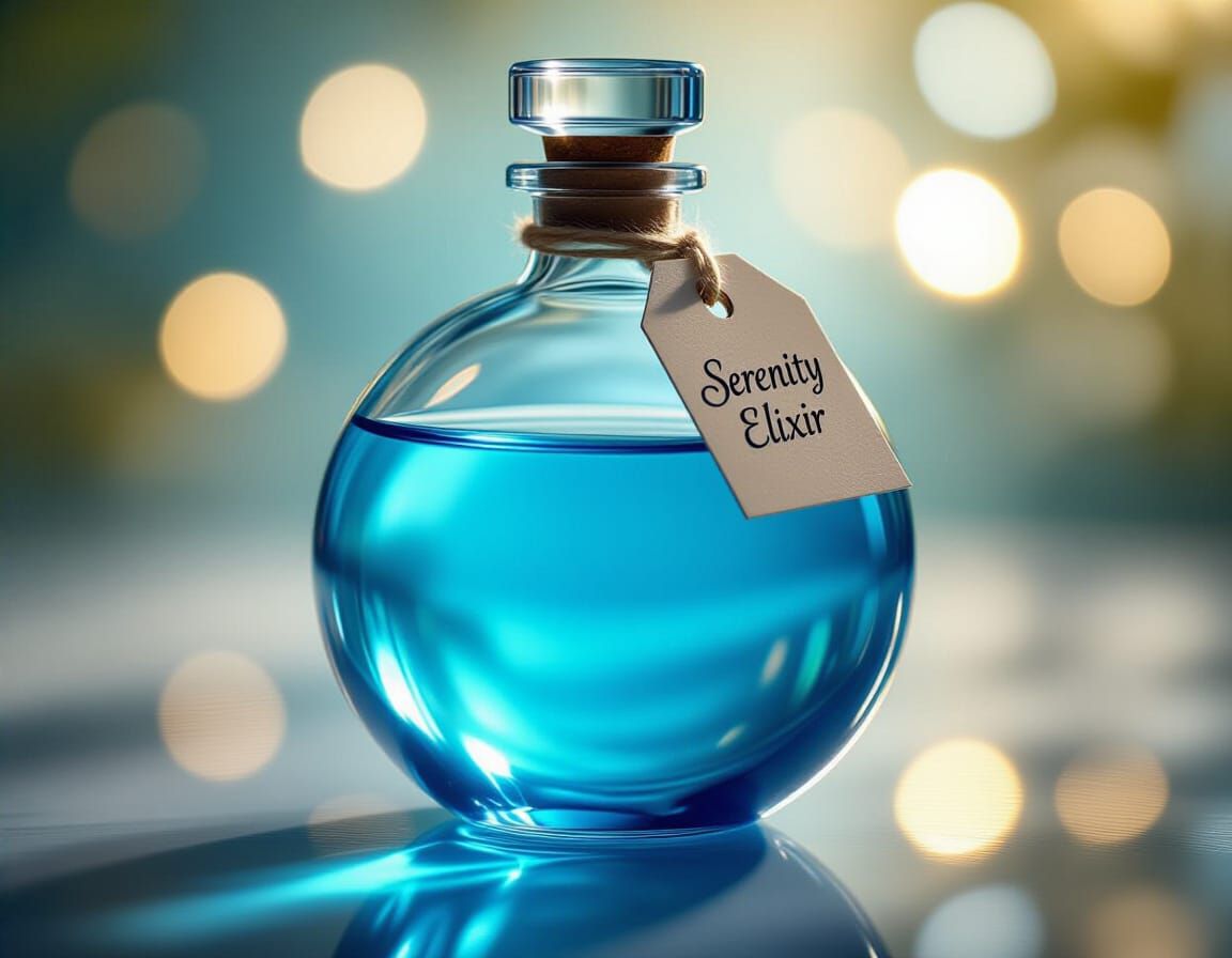 Serenity Elixir: Luminous Azure Potion in Digital Art