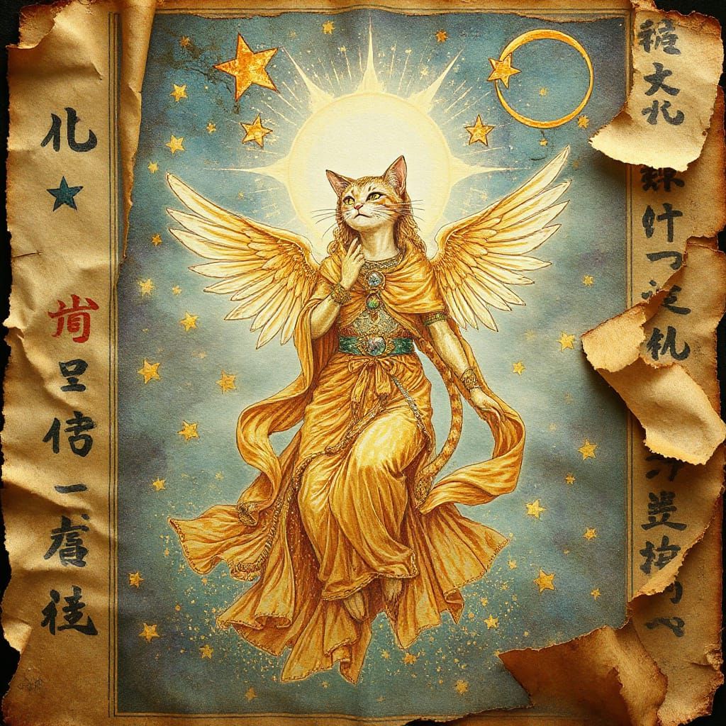Celestial Cat Goddess in Golden Age Illustration