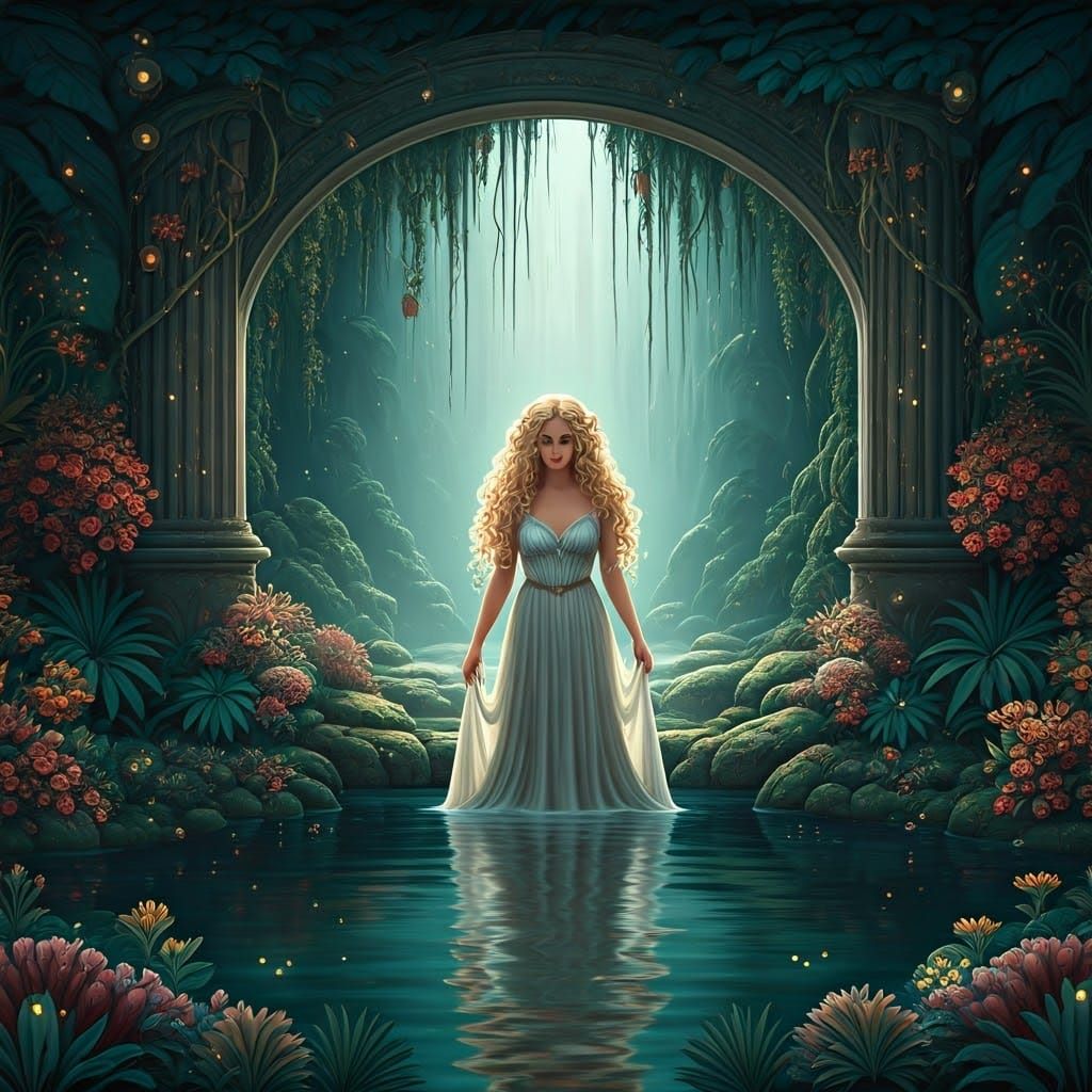 Enchanted Grotto: A Pre-Raphaelite Fantasy