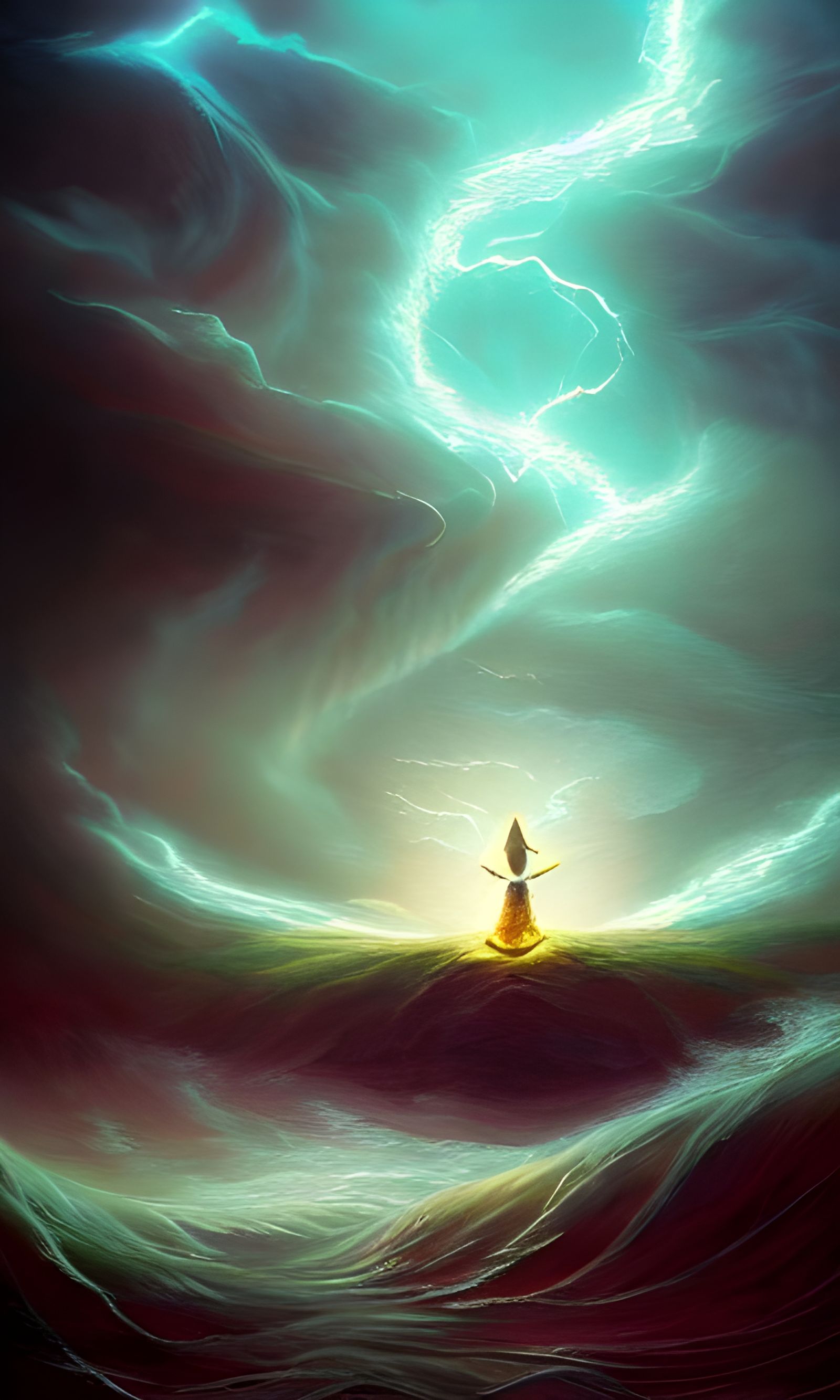 Goddess of Thunder in Ethereal Seascape Painting